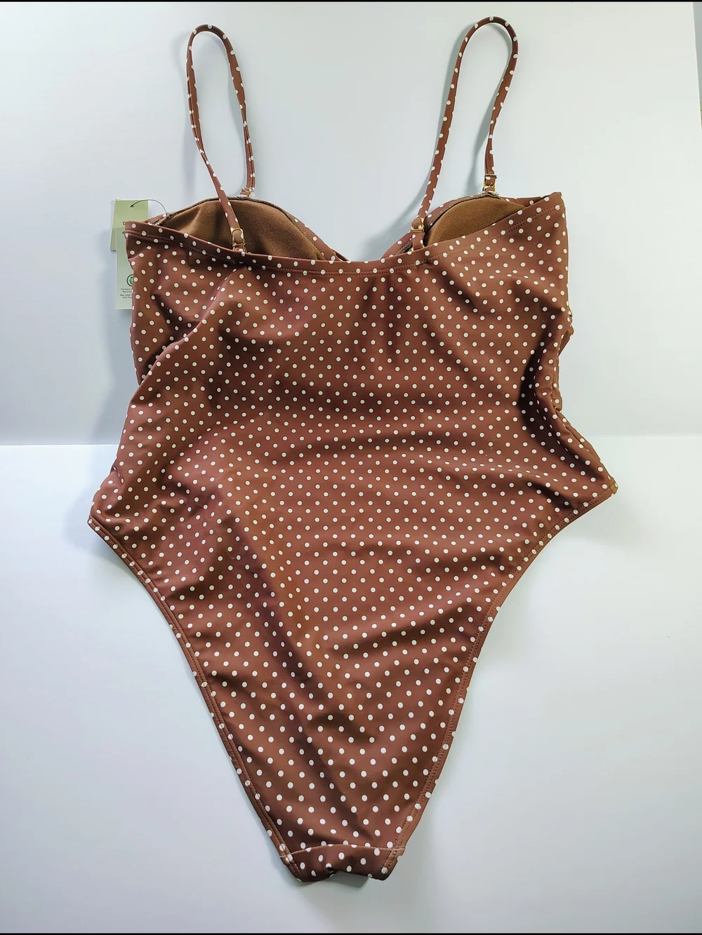 NWT No Boundaries Women's XXL (20) Brown Polka Dot High Leg Cutout One-Piece Swi